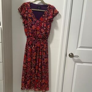 MSK Purple and Red Floral Midi Dress